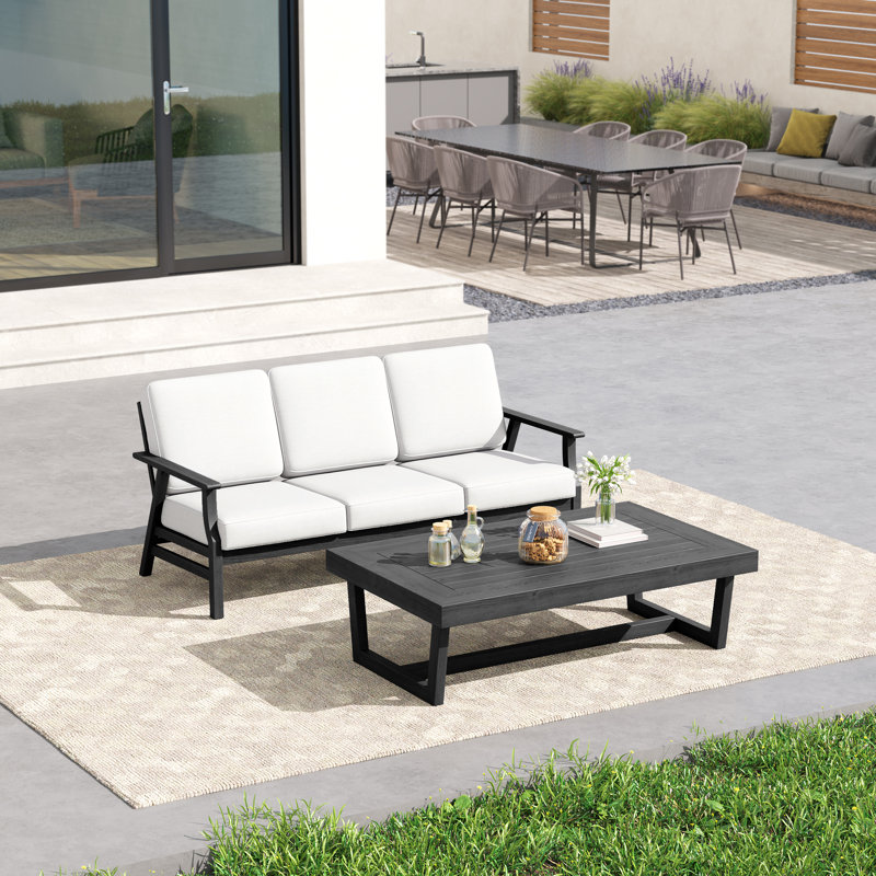 Shweta 2-piece Conversation Set,solid Teak Wood Sofa And Coffee Table Set With Cushions, Beige, Brown