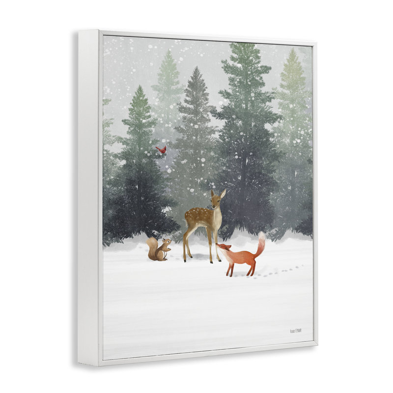«Winter Season Forest Animals Fox Deer Squirrel» par House Fenway - impression d'art graphique, H 14 po x l 11 po x P 1,5 po