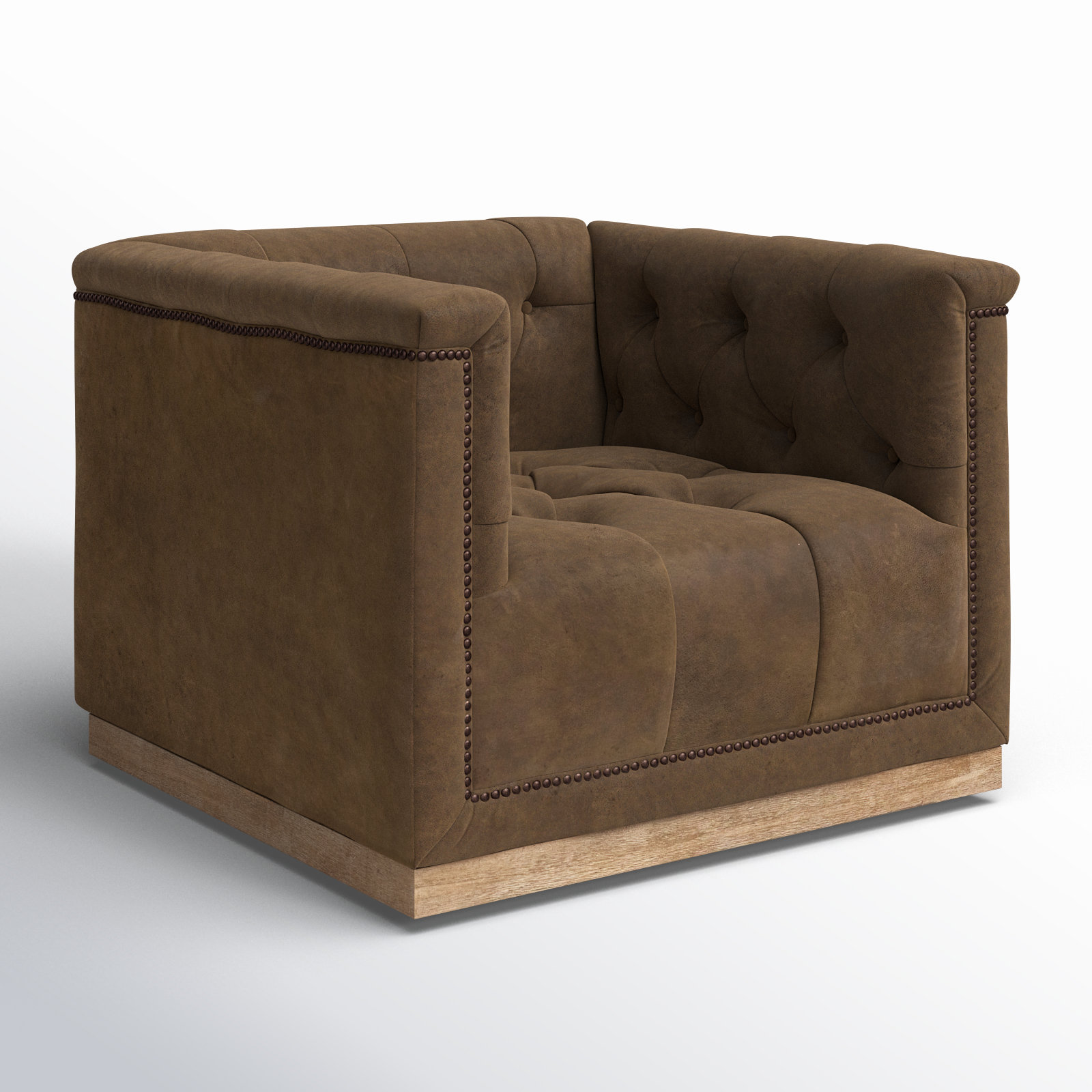 Byer Oak Genuine Leather Swivel Armchair, Umber Gray