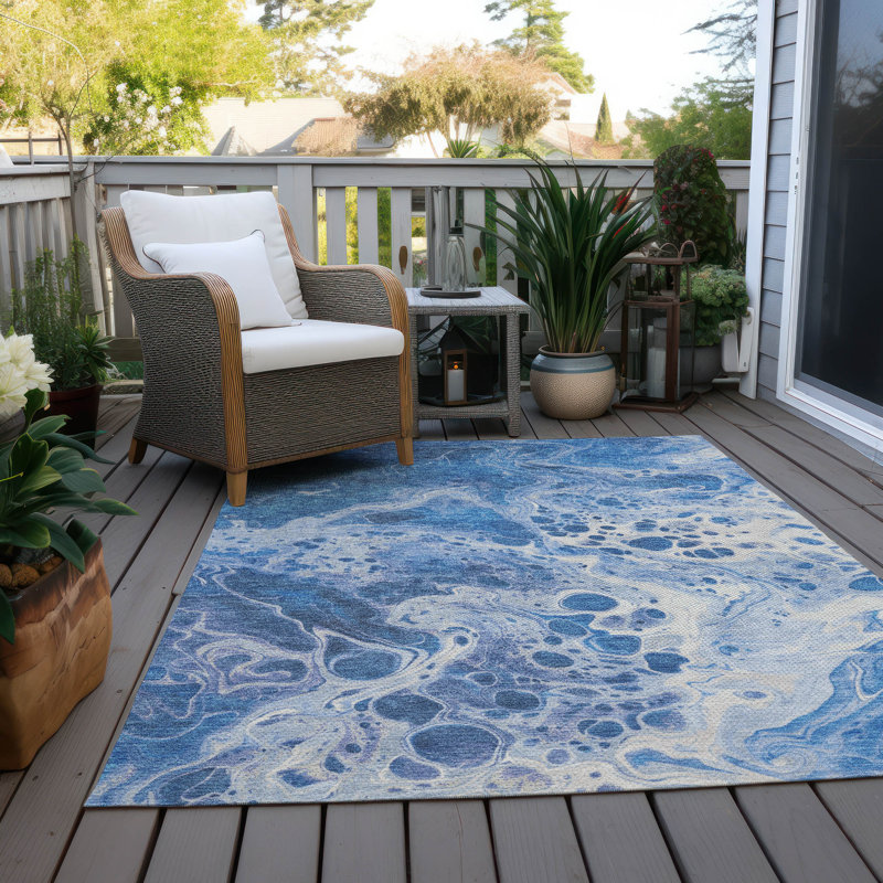 Machine Washable Indoor/Outdoor Cinead ACN1705 Navy Rug, Rectangle 5' x 7'6"