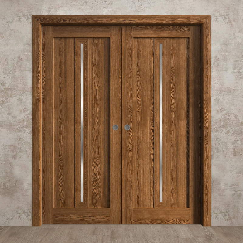 Portes coulissantes françaises à double poche | Ego 5014 | Ensemble de quincaillerie de rail | Portes intérieures modernes en bois massif pour chambre à coucher