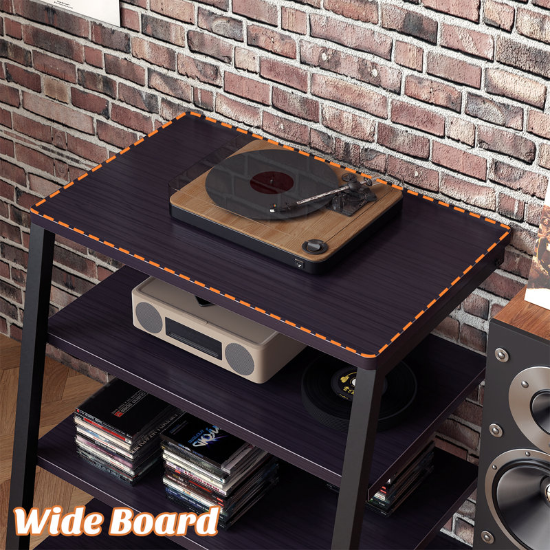 4-Tier AV Media Stand With Outlets, Media Console With LED Lights, Tan