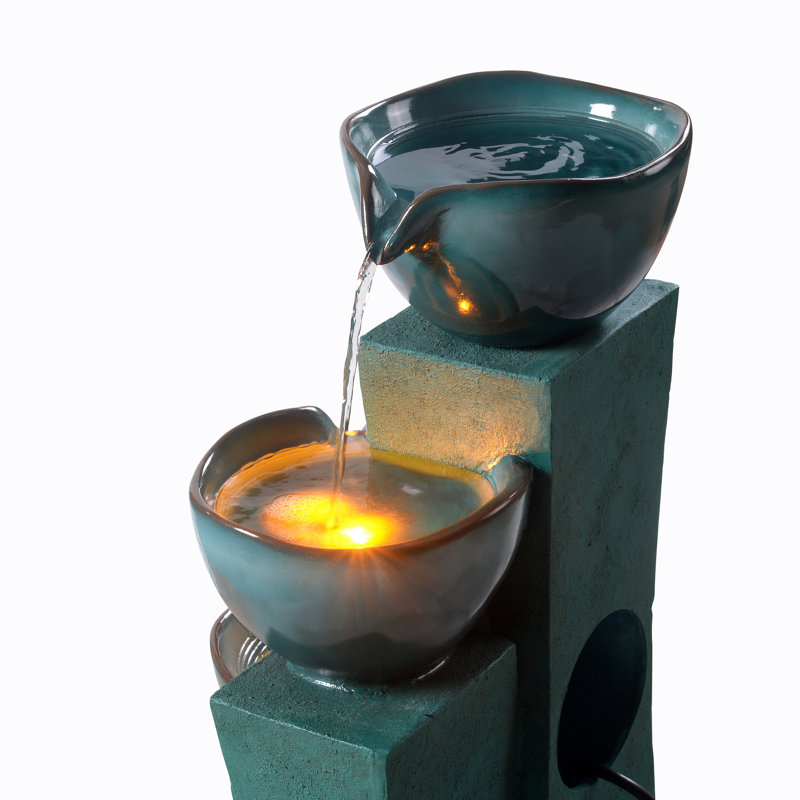 Jeany 28.54" Outdoor Water Fountain with LED Lights, Green