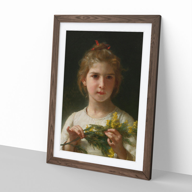 Mimosa Flower Girl by William Adolphe Bouguereau - Picture Frame Painting, Walnut Framed, 48cm H x 36cm W x 2cm D