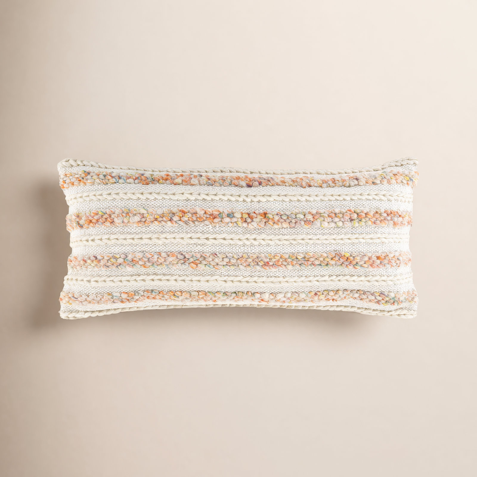 Lottie Striped Cotton Lumbar Pillow Cover, Cream/White, Pillow Cover Only - No Insert