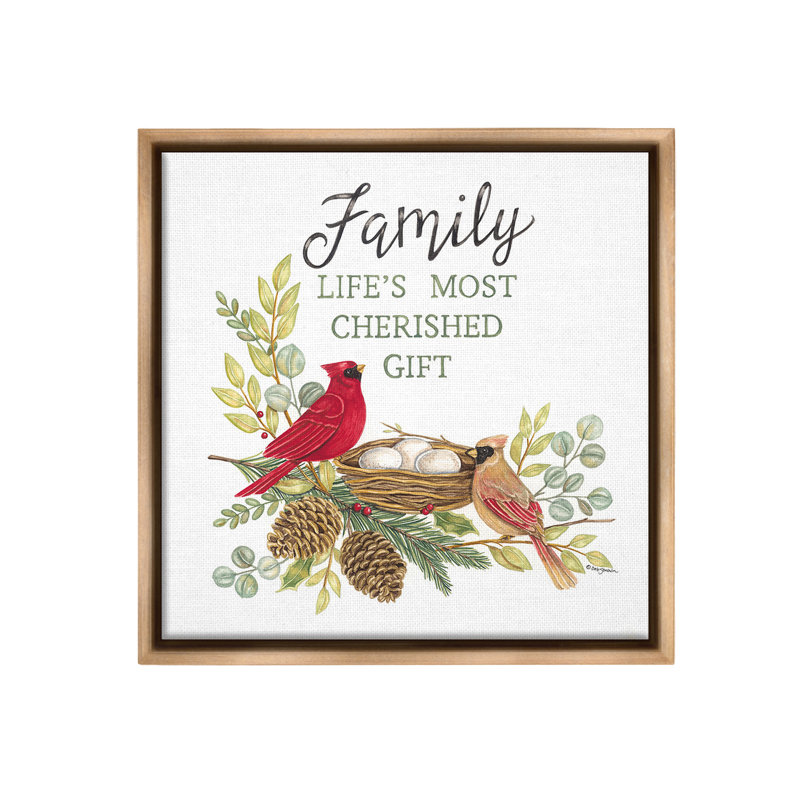 «Family Is Cherished Gift» par Deb Strain sur toile, Cadre flottant orme Montalcino, H 25 po x l 25 po