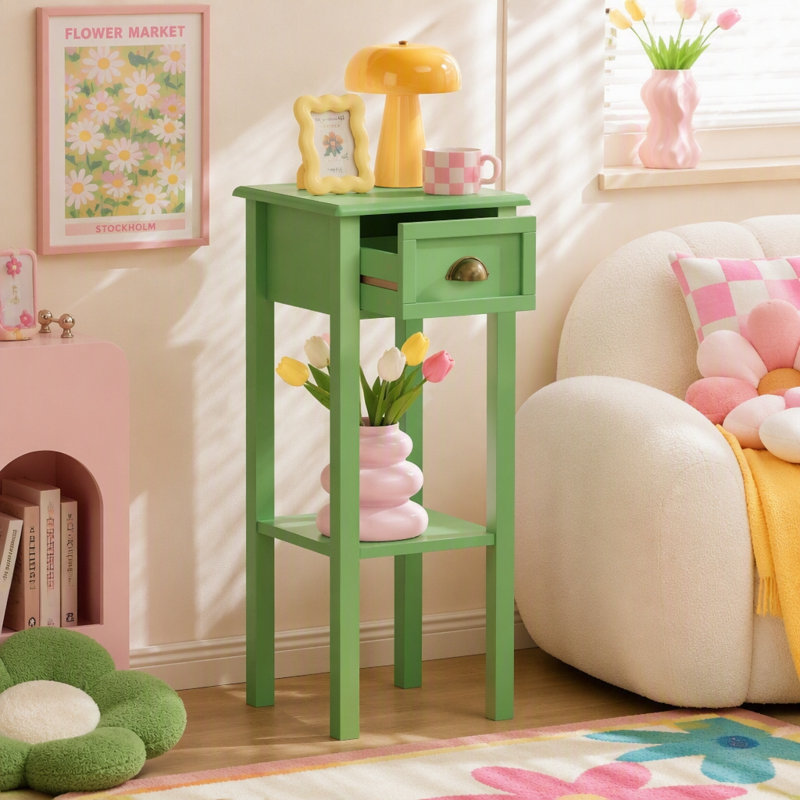 2-Tier Side Table with Drawer and Shelf, End Table(Only 1Pcs Side Table)