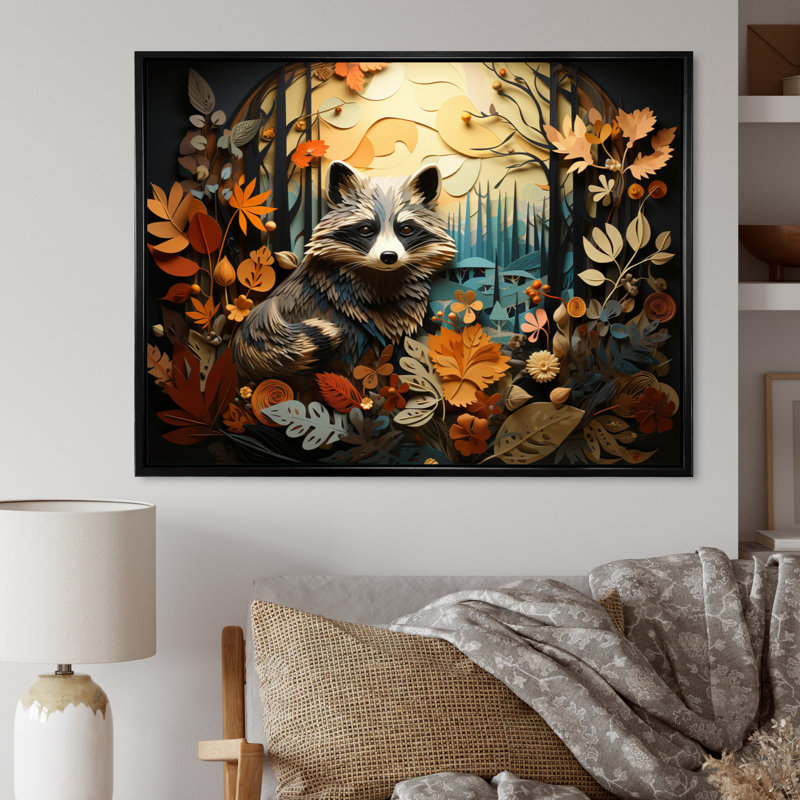 Curious Raccoon Collage I, H 24 po x l 32 po x P 1 po, Cadre flottant noir