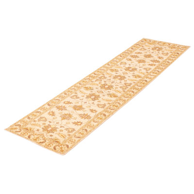 Oriental Handmade Runner 2'8" x 10' Wool Area Rug in Cream/Beige