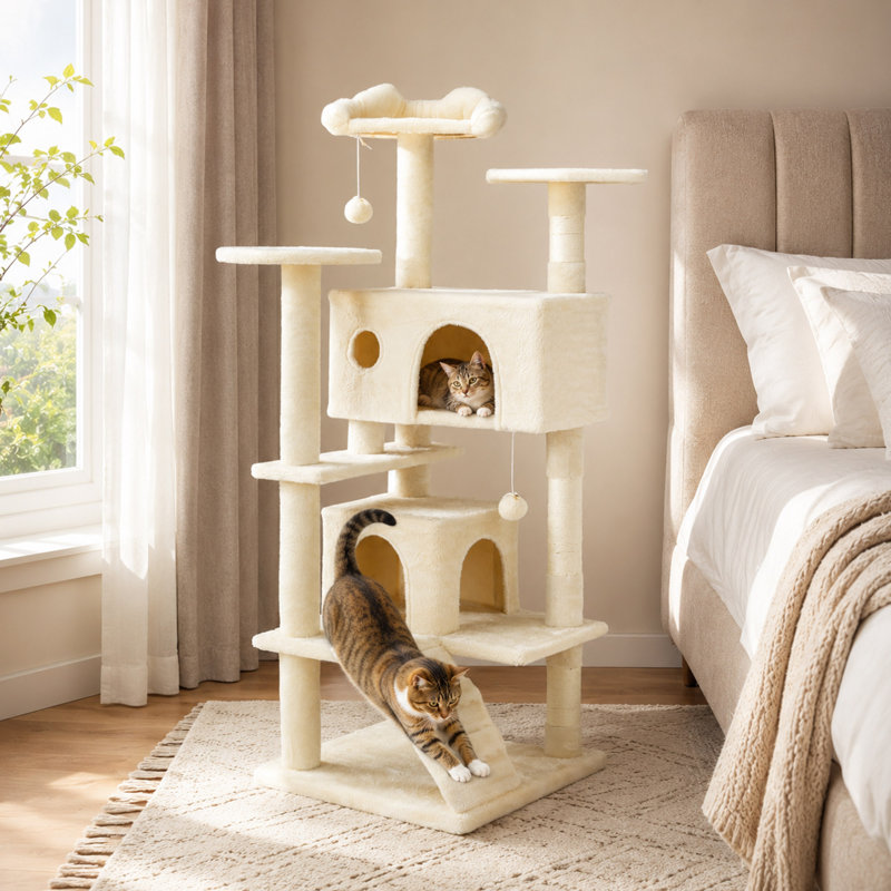 54'' Multi-Level Cat Tree Tower, Scratching Posts and Cat Condos