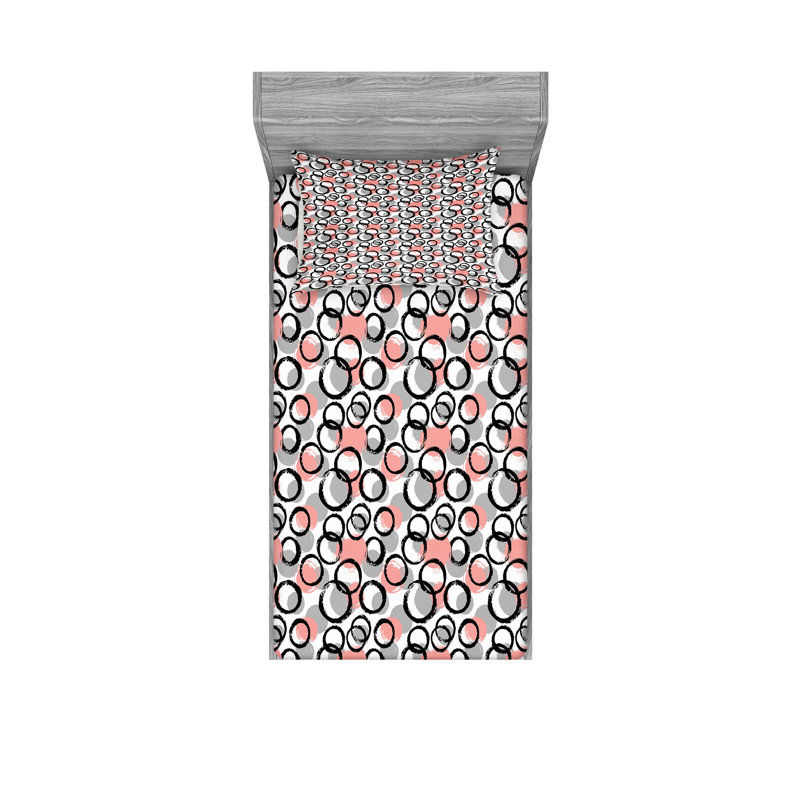Drap-housse et coussin décoratif géométriques Ambesonne gris rosé, Ensemble de draps pour lit simple + 3 pièces supp
