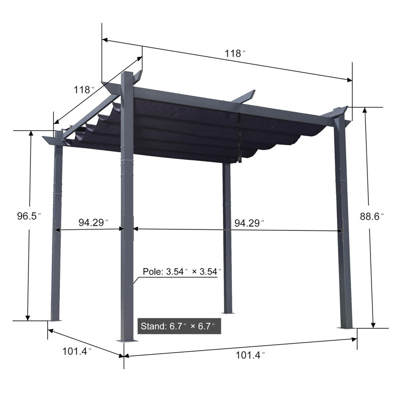 10 pi. L 10 pi. Pergola en aluminium avec auvent, Bleu marine