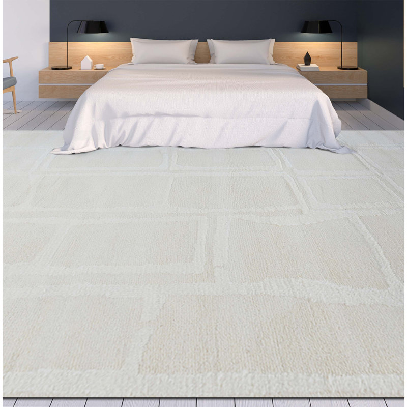 Wool Geometric Area Rug in Ivory, Rectangle 6' x 9'