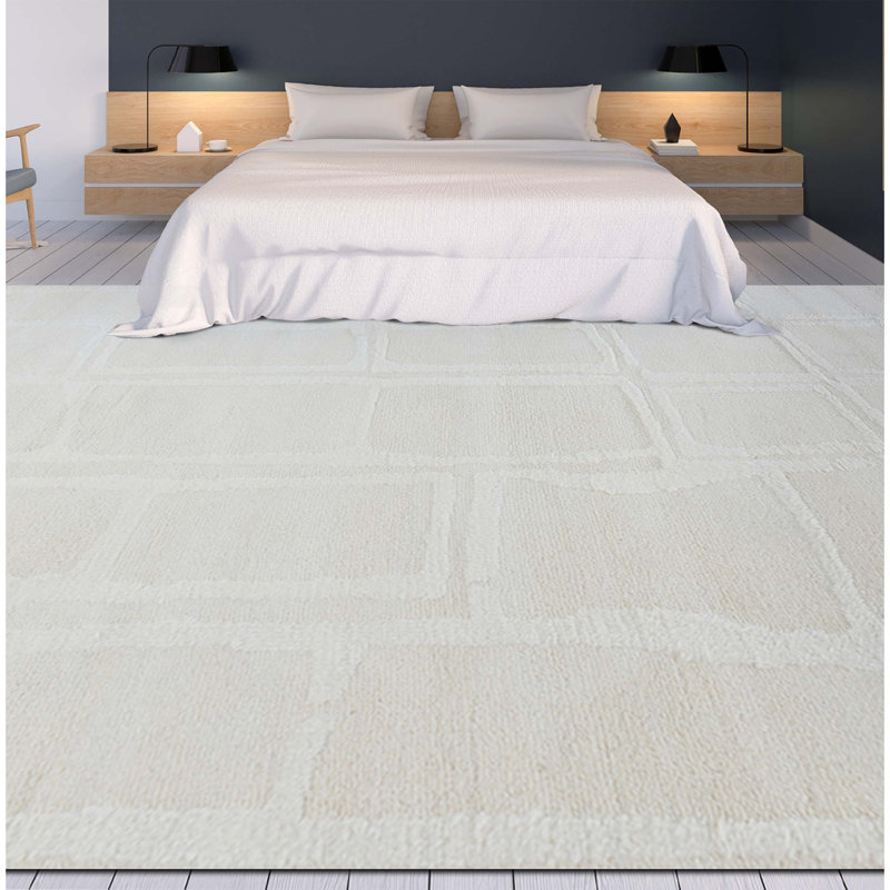 Wool Geometric Area Rug in Ivory, Rectangle 10' x 14'