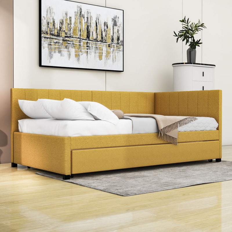 Lit de jour avec gigogne Liddington, Lit simple, Jaune