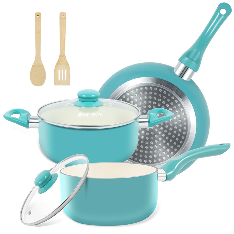 7 - Piece Non-Stick Aluminum Cookware Set, Teal