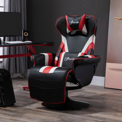 Fauteuil inclinable souple, fauteuil de jeu Vinsetto, fauteuil inclinable d'ordinateur de style course avec support lombaire, repose-pieds et porte-gobelet