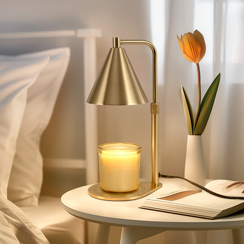 Lampe de table réglable - Lampe de chevet en cire contemporaine avec abat-jour conique pour chambre à coucher ou bureau, Or