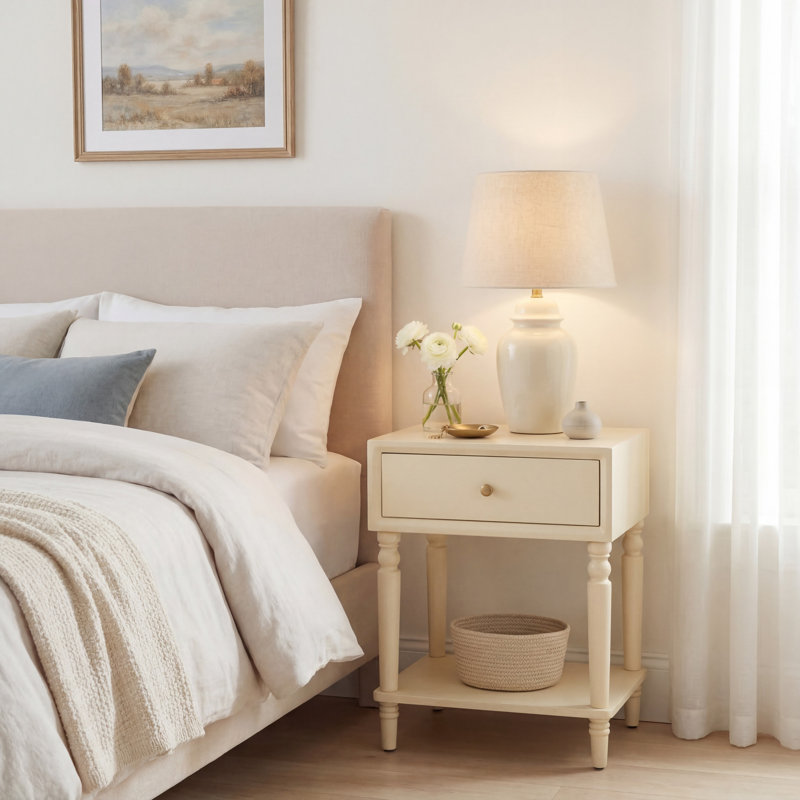 Kleban Solid Wood End Table with Storage, Vanilla