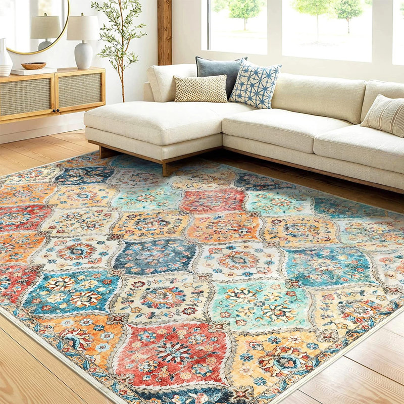 Rectangle Floral Washable Area Rug, 160*230cm