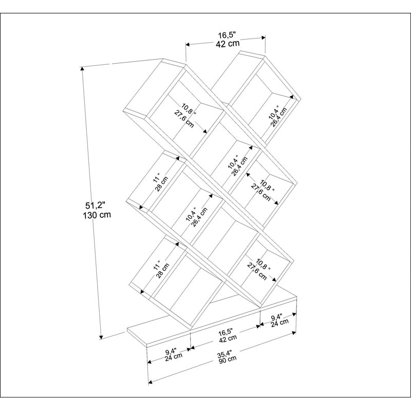 James-Thomas 130cm H x 90cm W Geometric Bookcase