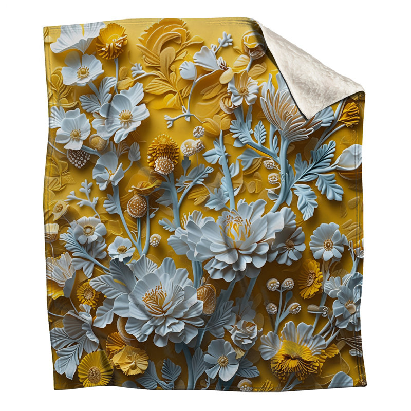 Couvertures fleurs jaunes et bleues, L 50 po x H 60 po
