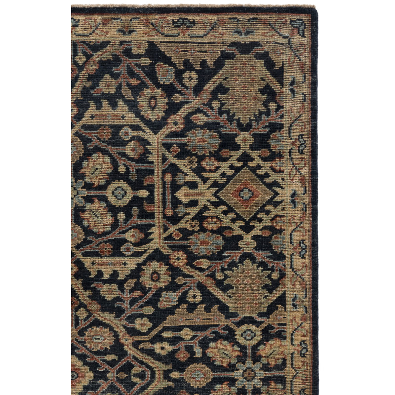 Oriental Hand-Knotted Blue / Gold Area Rug, Rectangle 6' x 9'