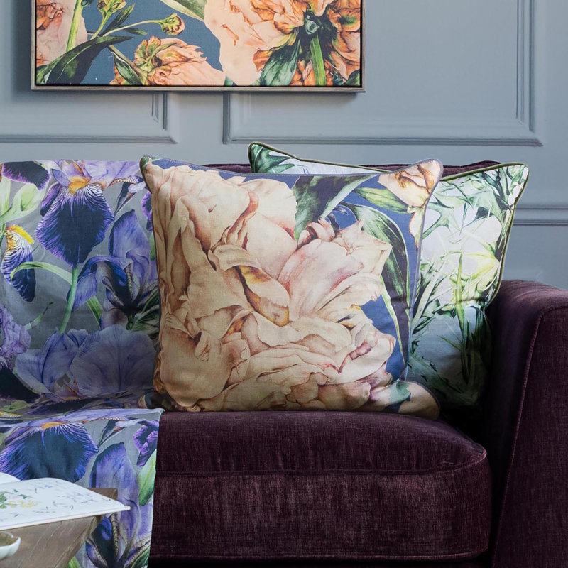 Parcevall Lavender Floral Piped Cushion, Orange, 55cm x 55cm