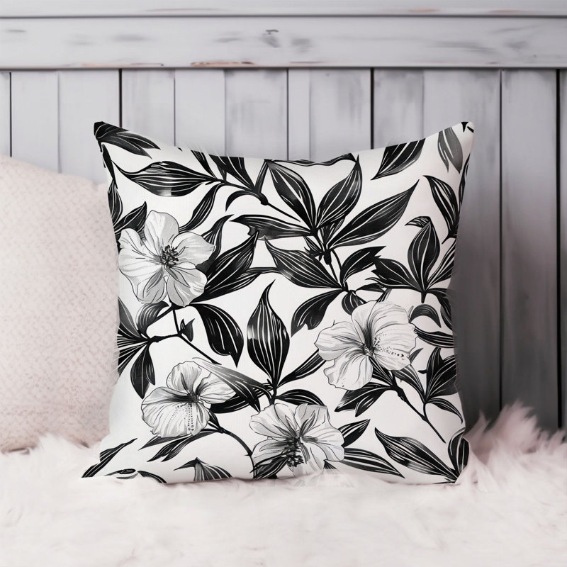 Botanical Pattern Black & White XI Leaves, 20"H x 20"W