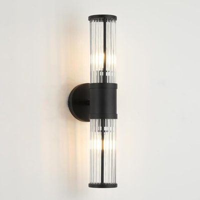 Modern 2-Light Matte Black Bathroom Vanity Light With Glass Rod Shades For Mirror, Bedroom, Hallway