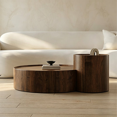 Retro Brown Manufactured Wood Round Coffee Table Sets