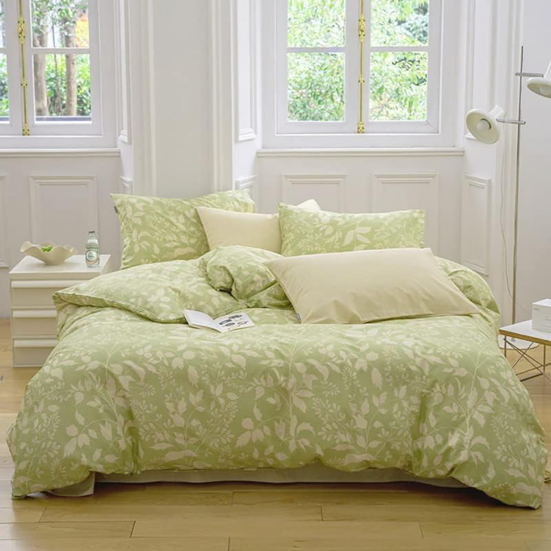 Floral Comforter Set Botanical Flower Bedding Set, Twin Comforter + 1 Standard Pillowcase, Green Floral