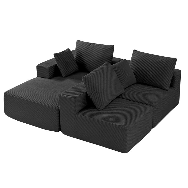 Canapé modulaire modulaire, canapé modulaire en forme de L avec méridienne, canapé modulaire Cloud avec éponge à haute rebond et densité, canapé rembourré en velours côtelé avec coussin pour le salon, la chambre à coucher, noir