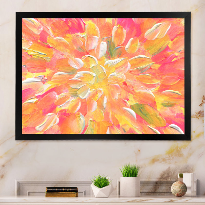 " Orange And Yellow Abstract Blossoming " Painting Print, Black Picture Framed, 8'' H x 12'' W x 1'' D