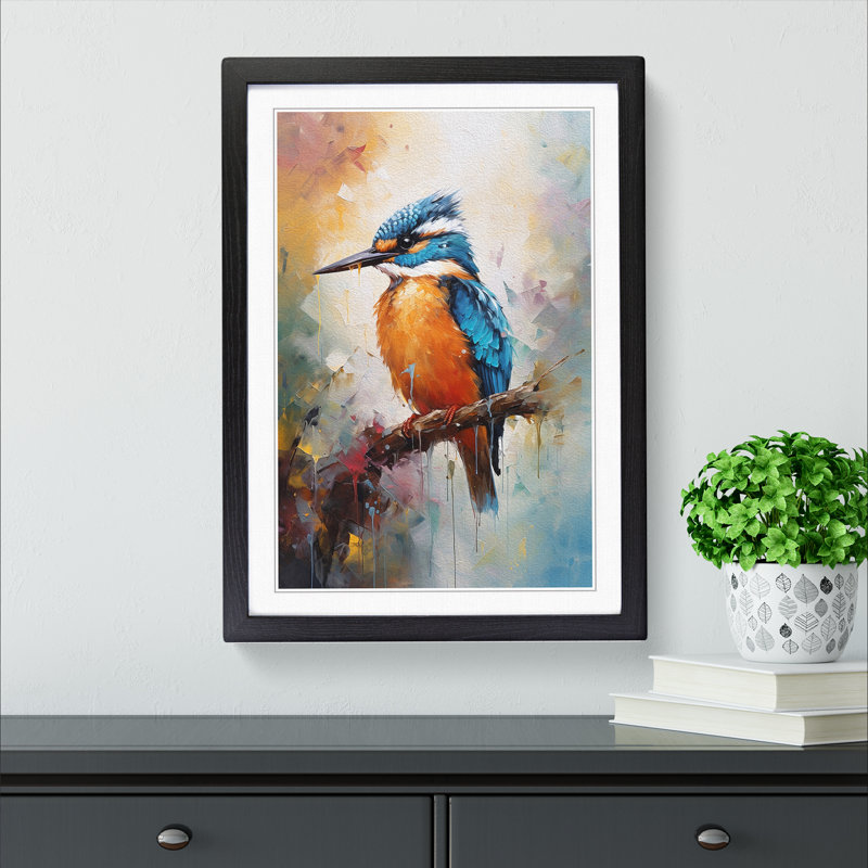 Kingfisher Impressionism - Single Picture Frame Print on Wood, Black Framed, 46cm H x 34cm W x 2cm D