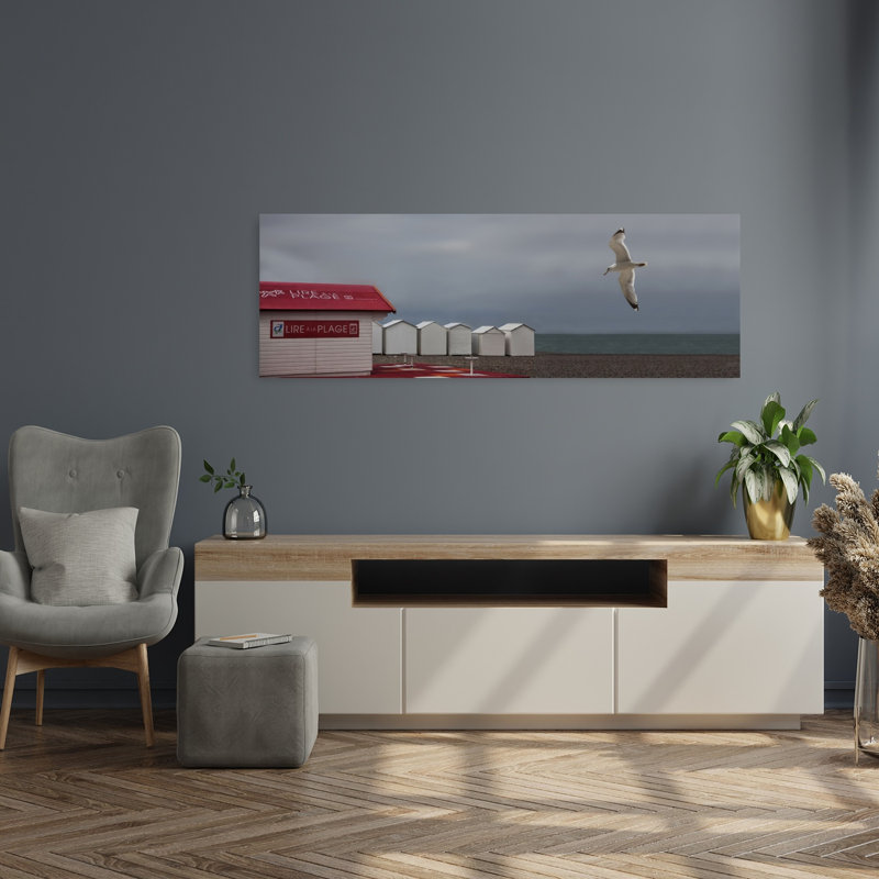 Bord de mer, mouette, vol, serein, tranquille, mouette abstraite, art mural côtier, H 48 po x l 16 po