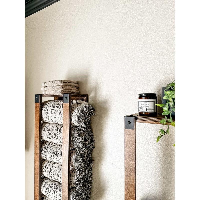 Porte-serviettes mural en bois massif avec tablette, 33" H x 10.75" W x 6.25" D