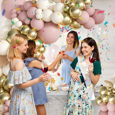 155Pcs Christmas Balloon Arch Kit Dusty Pink Matte White Metallic Gold Garland 2025 Pink Christmas Tree Indoor Outdoor Wedding Birthday Party Decor