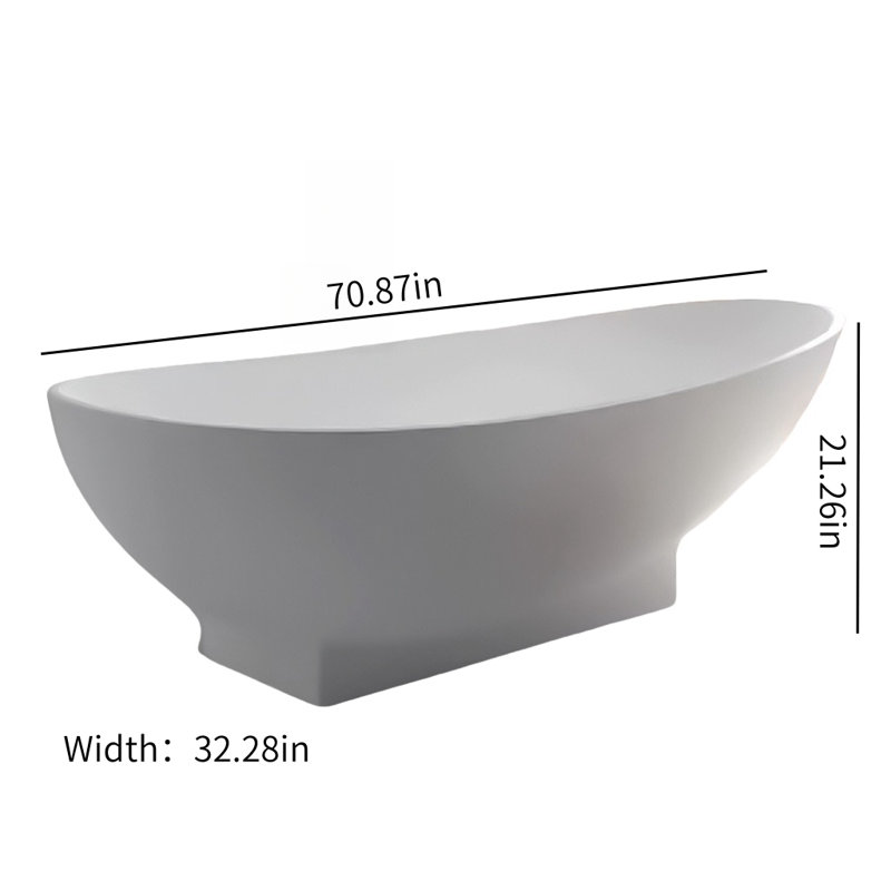 Modern Simple White Bathtub 70.87'' W 21.26'' H Frameless Offset Curved Tub & Shower Kit