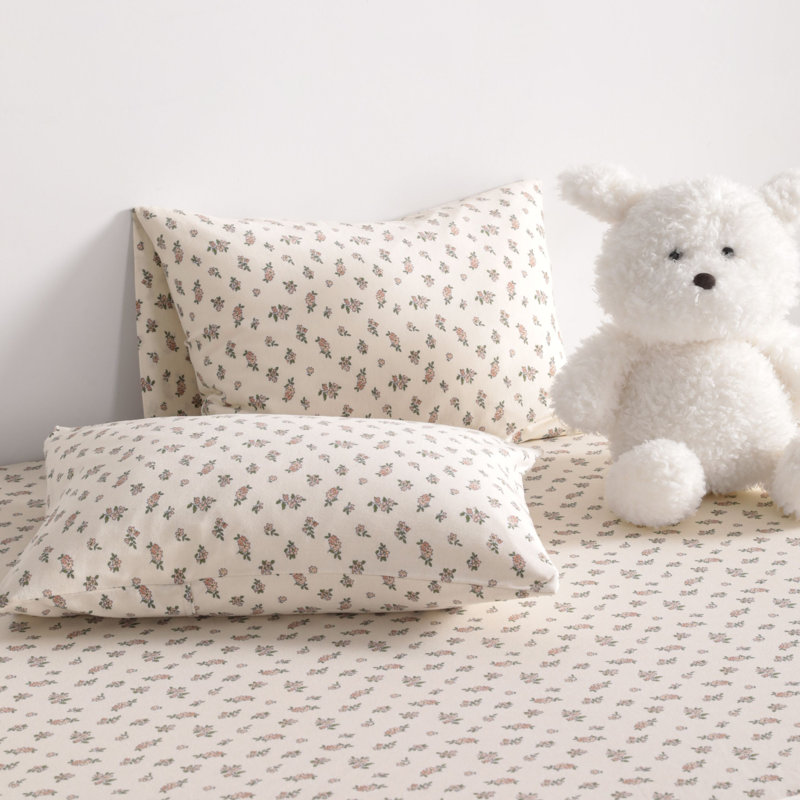 Toddler Pillowcase - Jersey Cotton Crib Size, Cream Floral 2