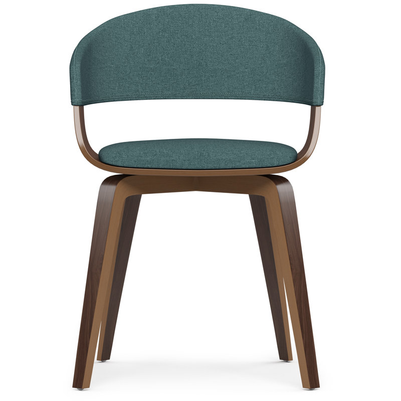 Lowell Bentwood Upholstered Dining Chair with Curved Backrest in Mid-Century Modern Style, Light Turquoise