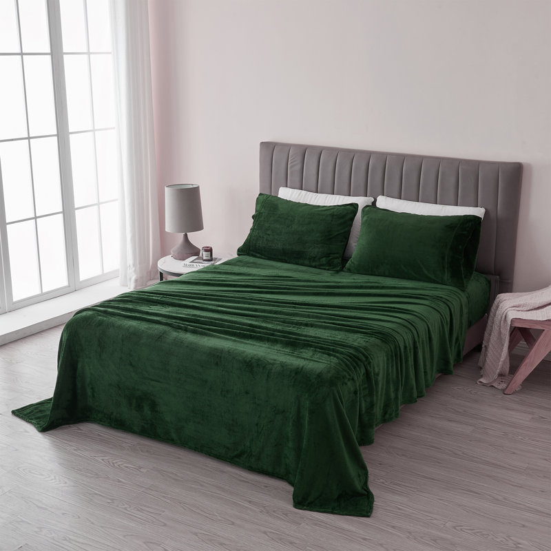 Ensembles de draps en velours ultra doux, Ensemble de drap pour lit très grand avec drap-ho, Émeraude, Couleur unie