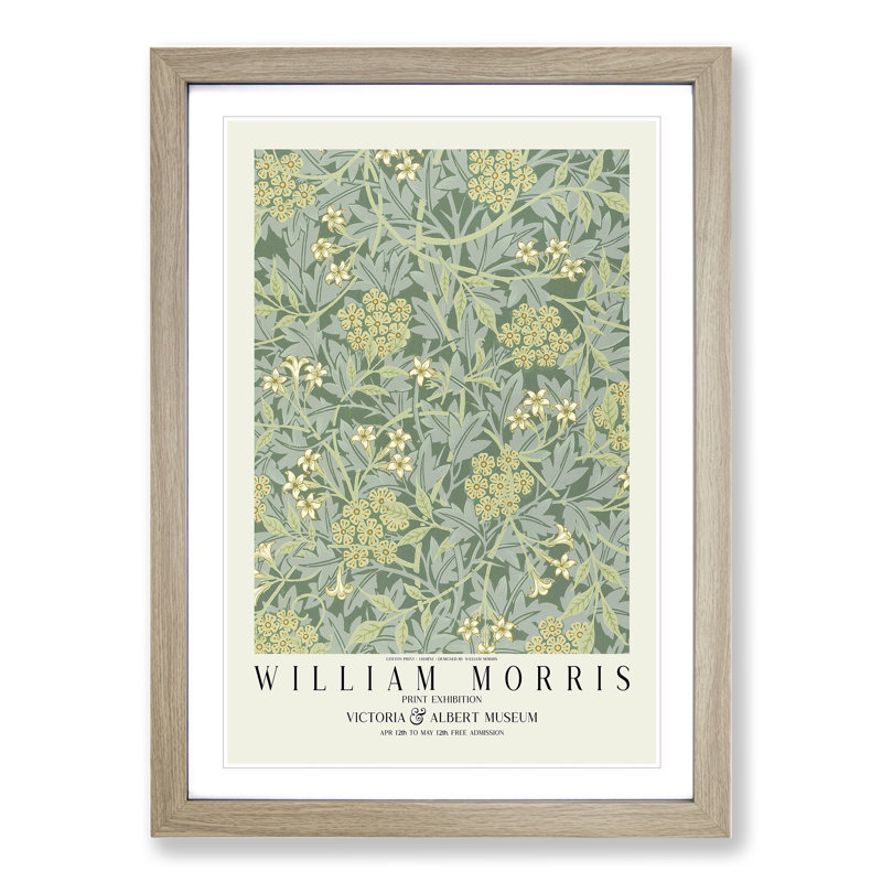 Jasmine with Border by William Morris - Picture Frame Painting on MDF, 36cm H x 27cm W x 2cm D, Oak