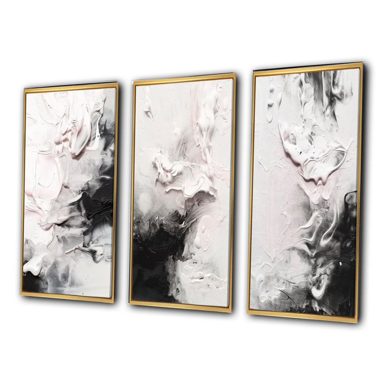 «White Twist Watercolor», 3 pièces sur toile, Cadre flottant doré, H 32 po x l 48 po