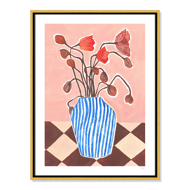 Poppies Print par Violets Print House, Toile avec cadre, Flotteur doré, L 19,5 po x H 25,5 po