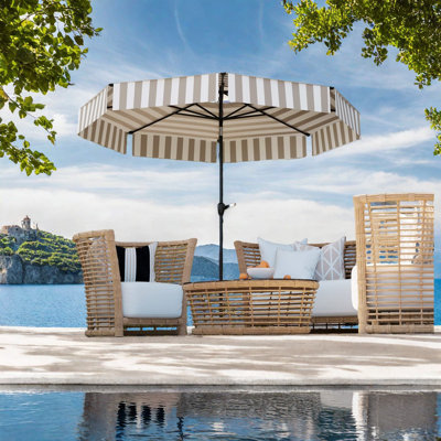 Parasols de patio Upf 30+, abat-jour rayé en polyester 8,6 pi pour la salle à manger