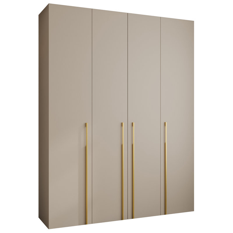 4 Door Manufactured Wood Wardrobe, 245.5 cm H x 190 cm W x 50 cm D, White Matt/Black