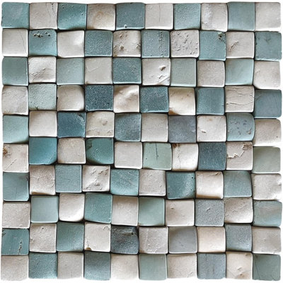 Carrelage mosaïque carré blanc et bleu mer CNK 1 po x 1 po