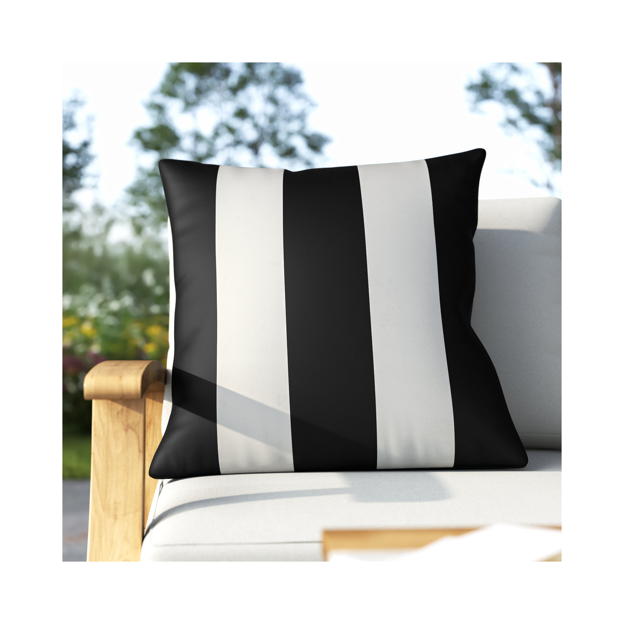 Athena Striped Indoor/Outdoor Throw Pillow, 20" H x 20" W x 4" D, Black