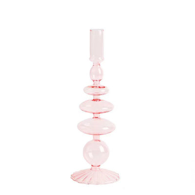 Vase en verre pour centre de table moderne et élégant porte-bougie mariage mariage décoration de pendaison de crémaillère base rayée rose